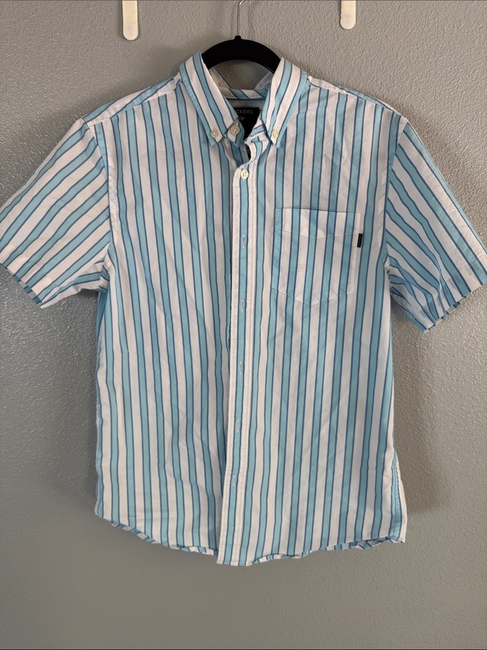 Dockers White and Light Blue Vertical Stripe Short-Sleeve Button-Down Shirt